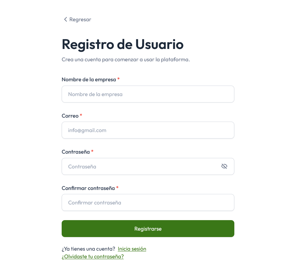 Pantalla de registro